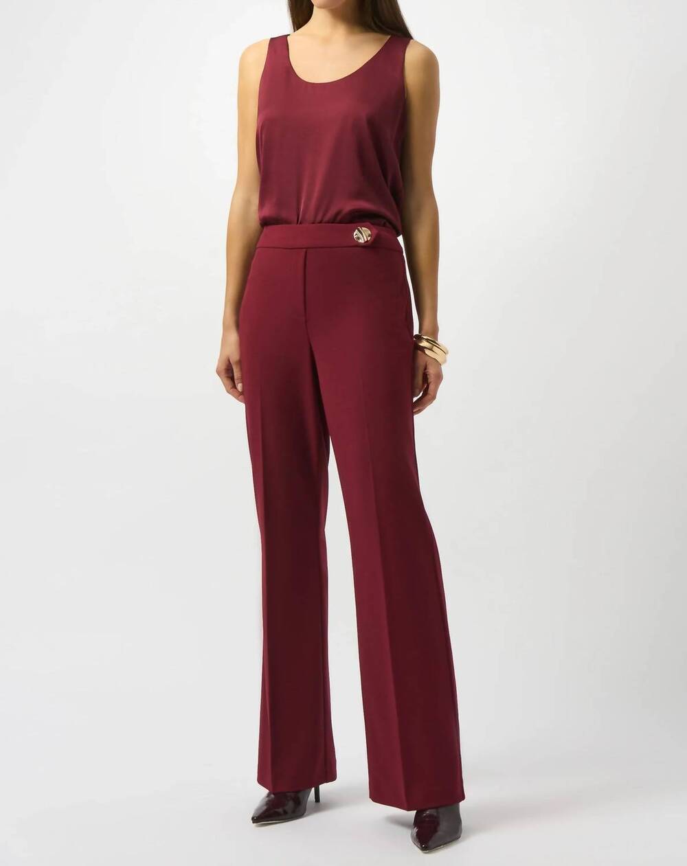 NEW JOSEPH RIBKOFF pull on mid-rise flared trouser pant in merlot
